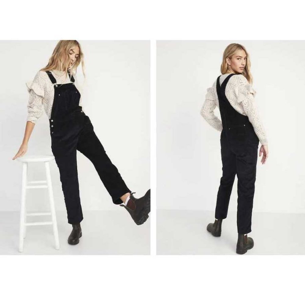 New women's Old Navy dark navy corduroy slouchy straight workwear overalls - Picture 3 of 5
